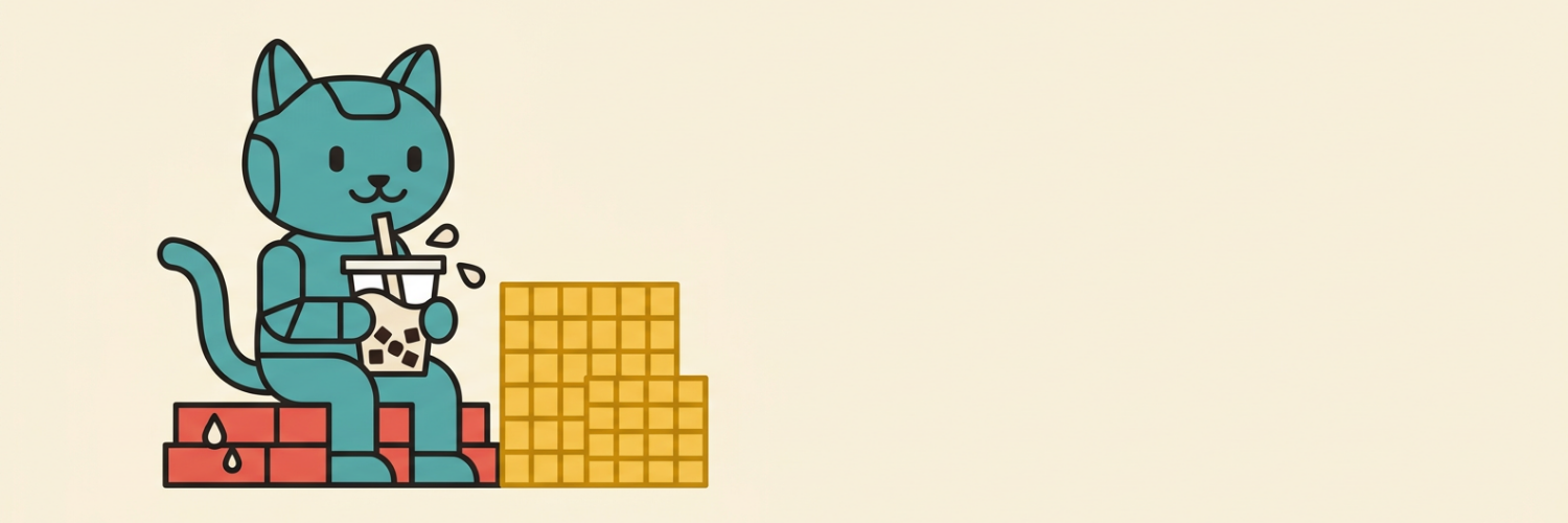 golden grid lines, red candles and boba cups